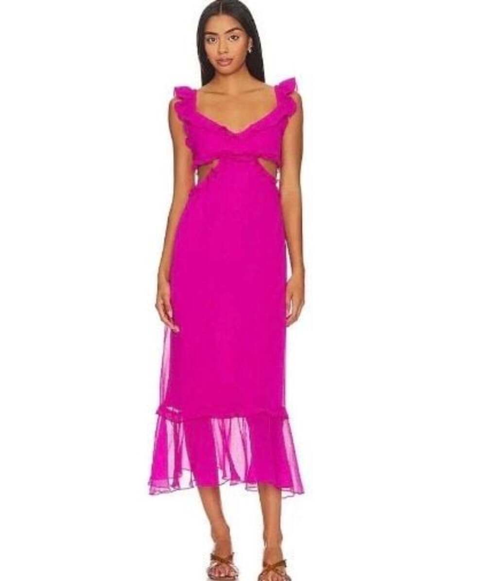 Show Me Your Mumu Lane Midi Dress in Pink Crinkled Chiffon